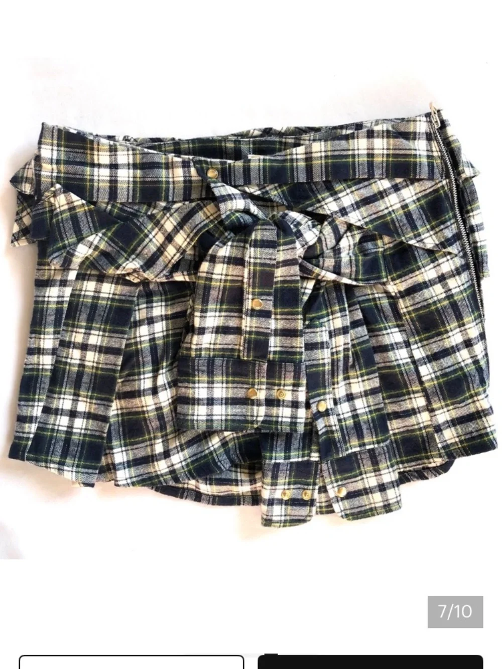 Faith Connexion Navy White Yellow and Green Plaid Mini Skirt